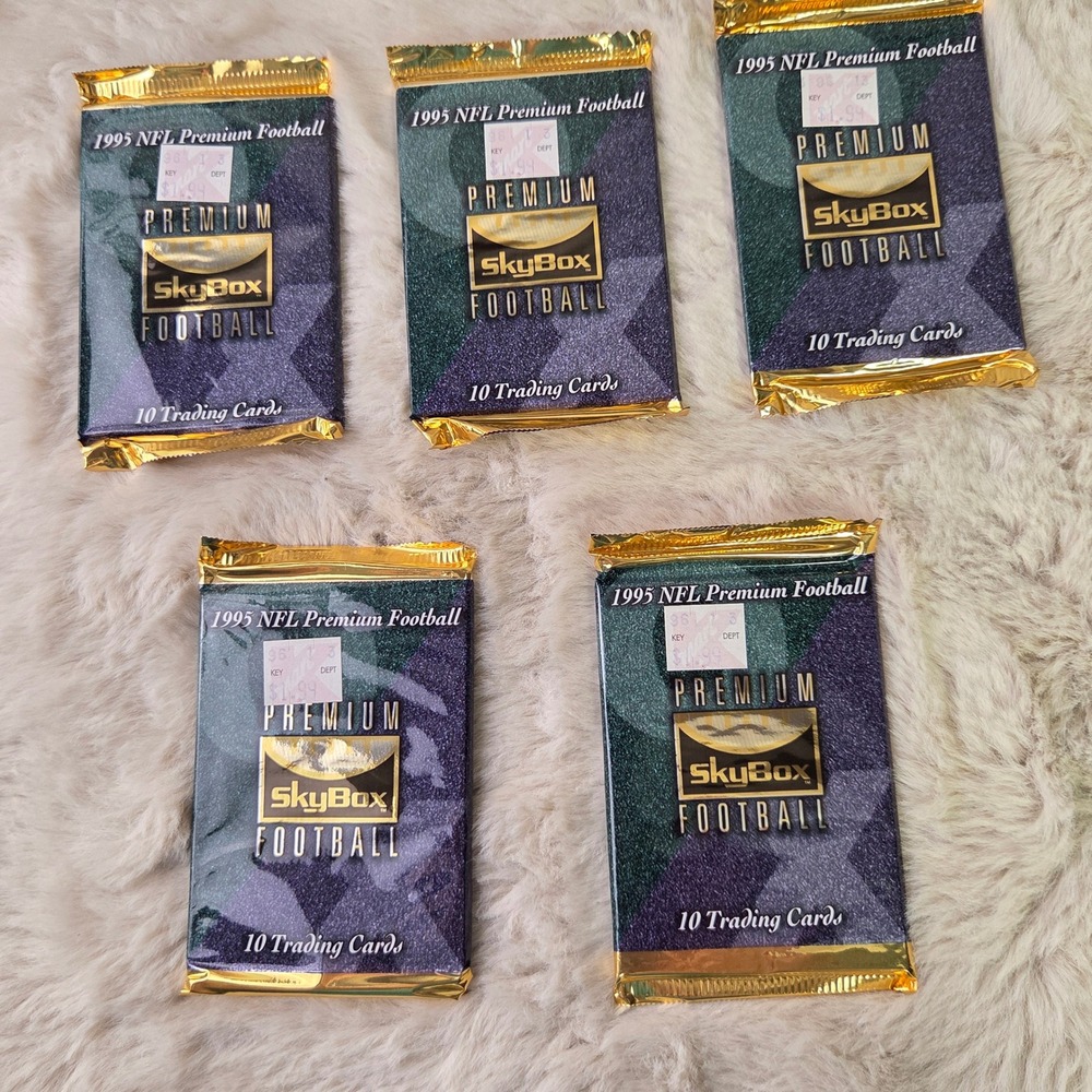 Lot of 5 1995 SkyBox Premium Football Sealed Pack 10 Trading Cards NFL Vintage